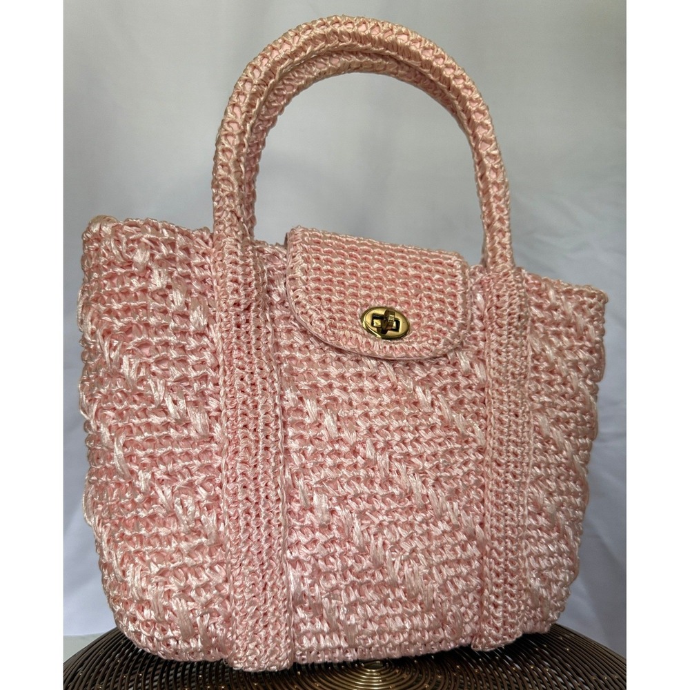 Barbiecore Vintage Pink Straw Handbag Pretty in Pink Made in Japan Turn Lock Bag